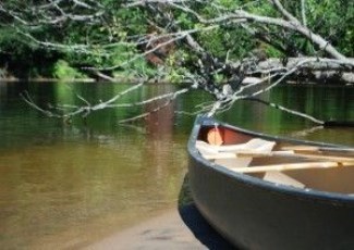 canoe on shore and water