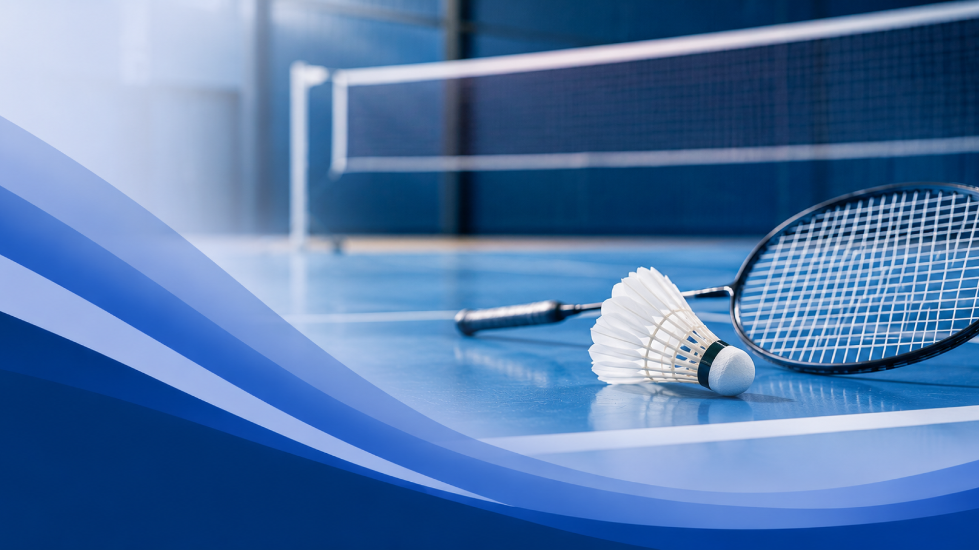 Badminton court with sleek blue design