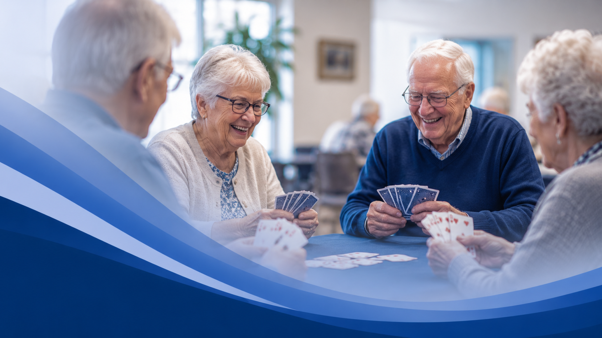 Playing cards in a community lounge