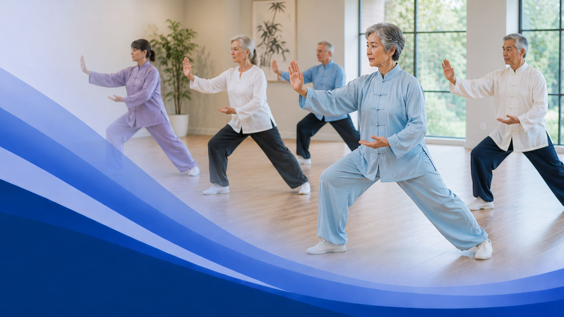 Serene tai chi class in a bright studio