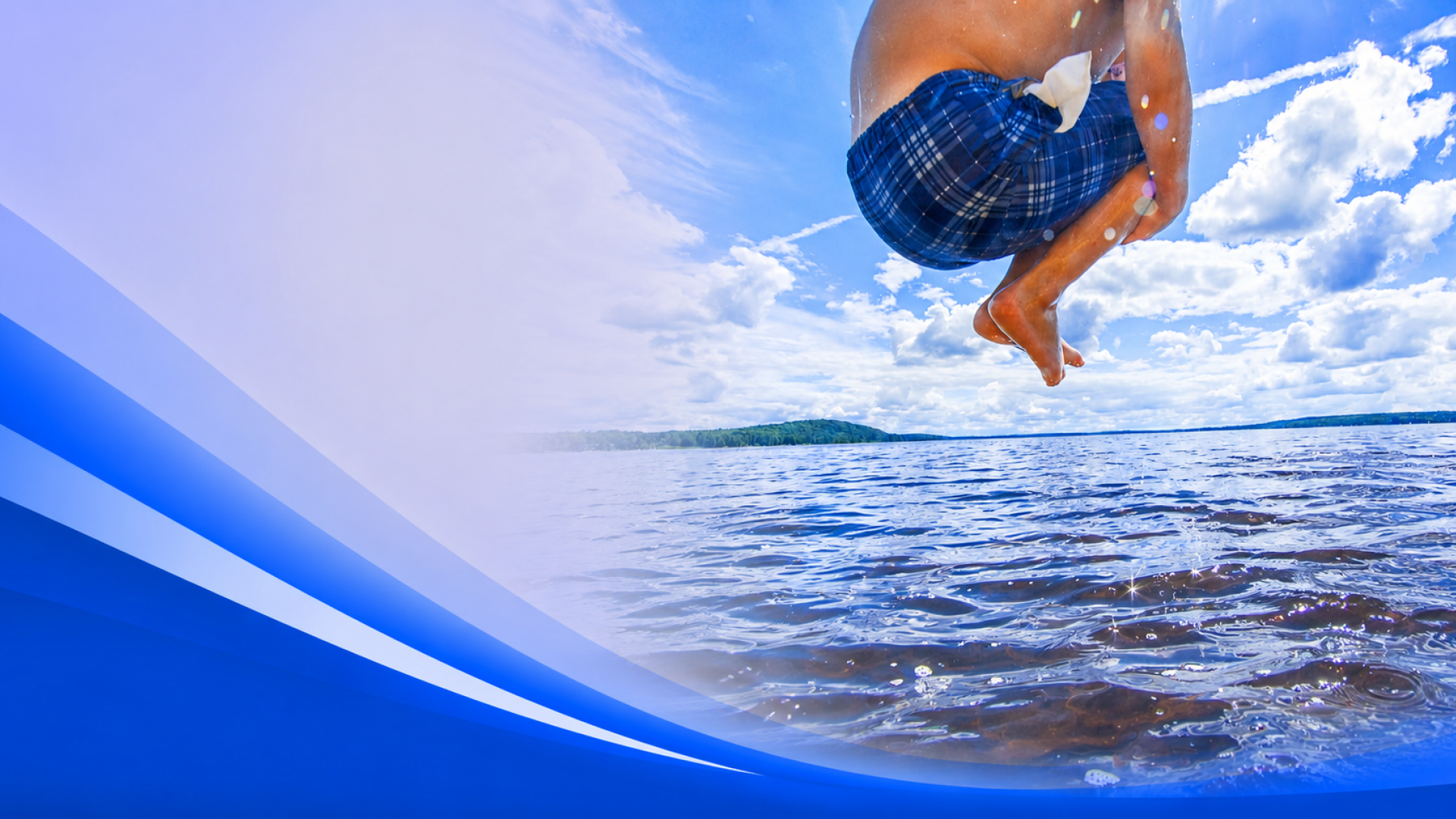 Joyful leap at the lakeside