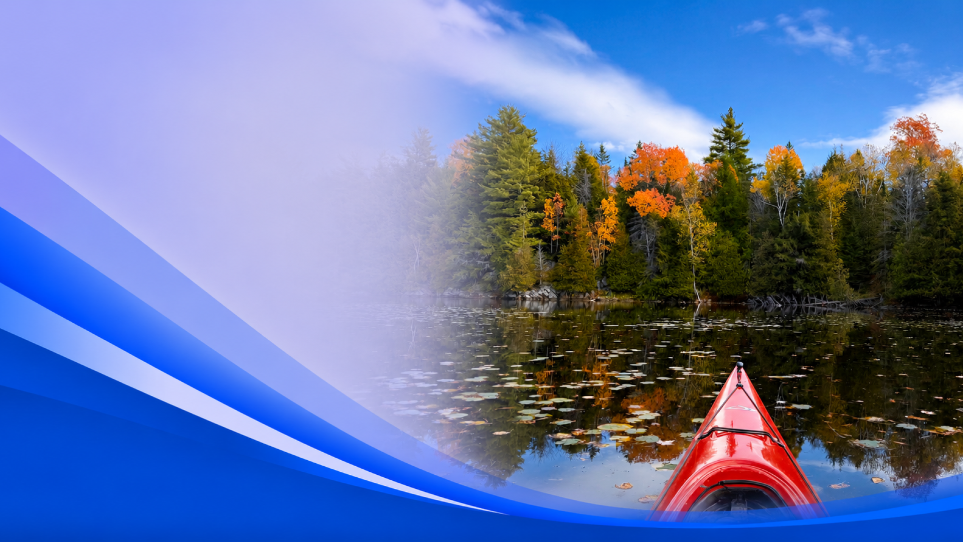Autumn lake view with abstract design