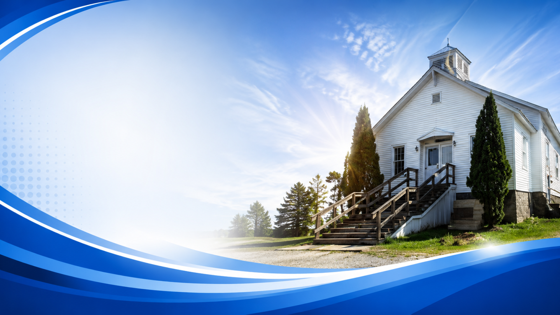 Bright day over peaceful chapel scene