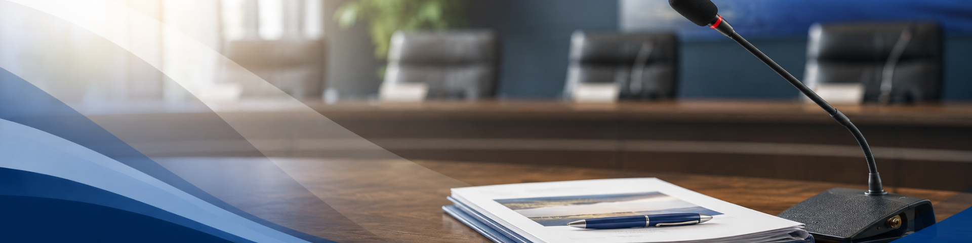 Professional conference setting with meeting materials