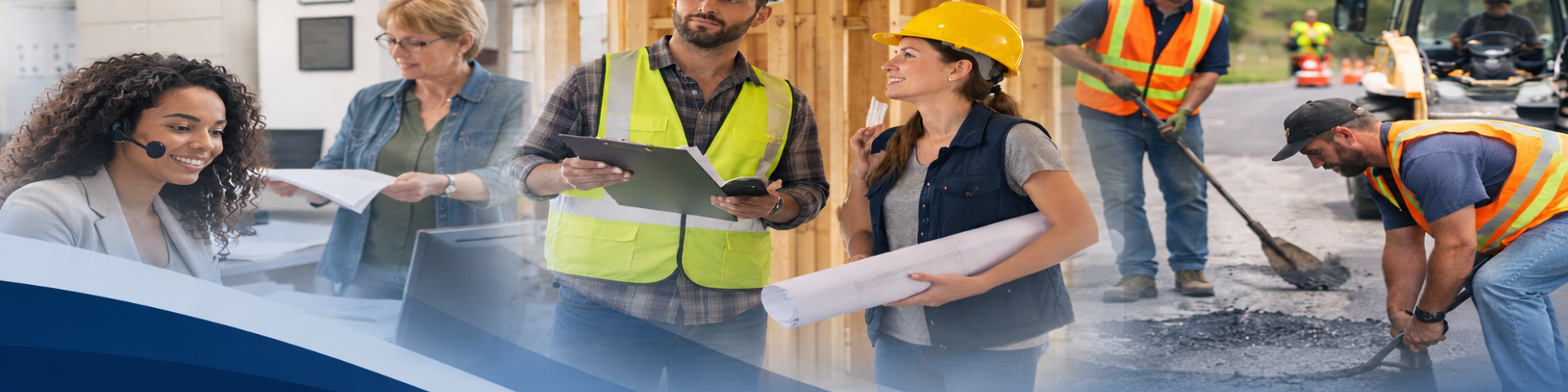 people working in construction and office setting