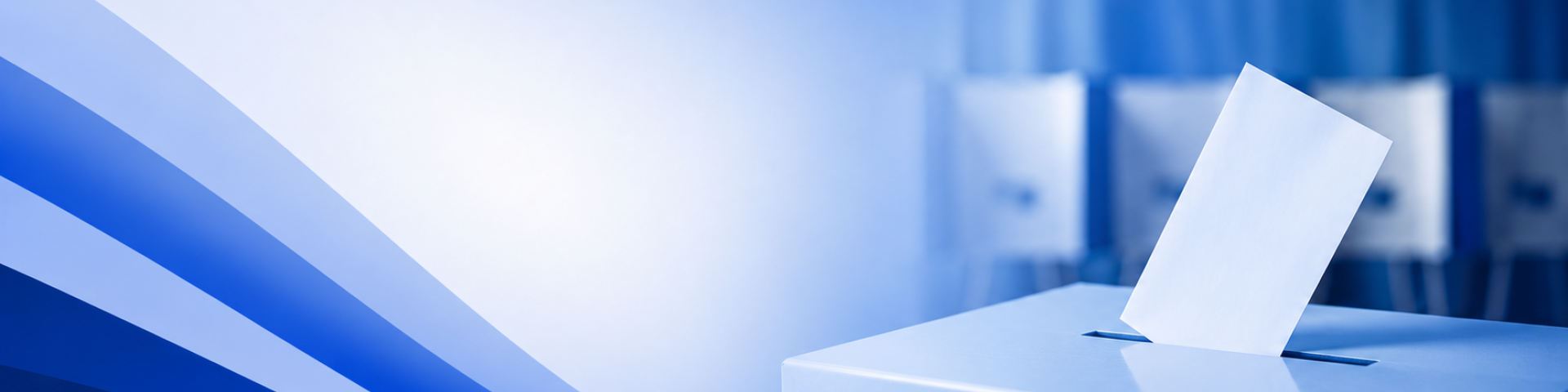Voting box with blue waves backdrop