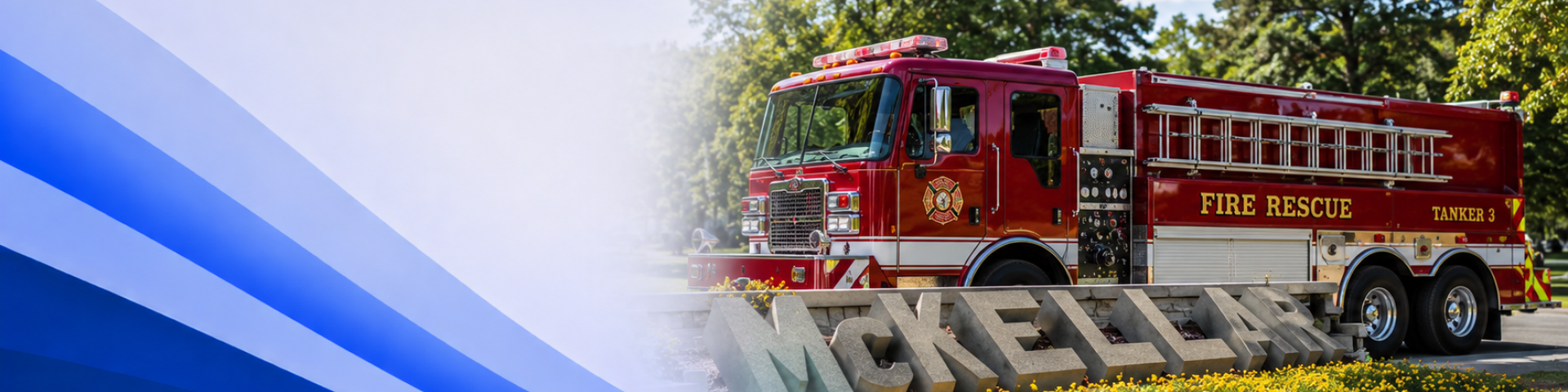 Fire truck near McKellar sign in park