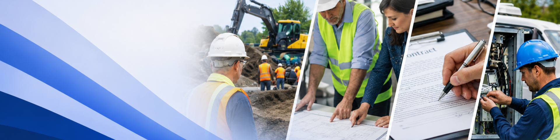 Professional workplace and construction scenes