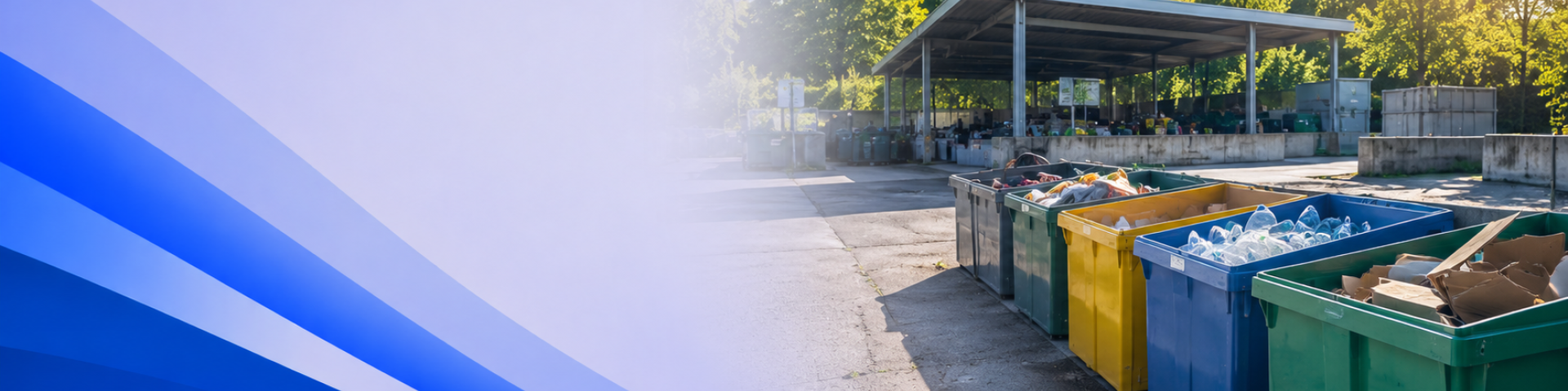 Recycling station in morning sunlight
