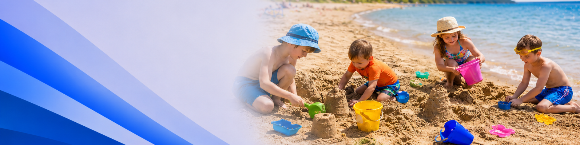 Children building sandcastles at the beach