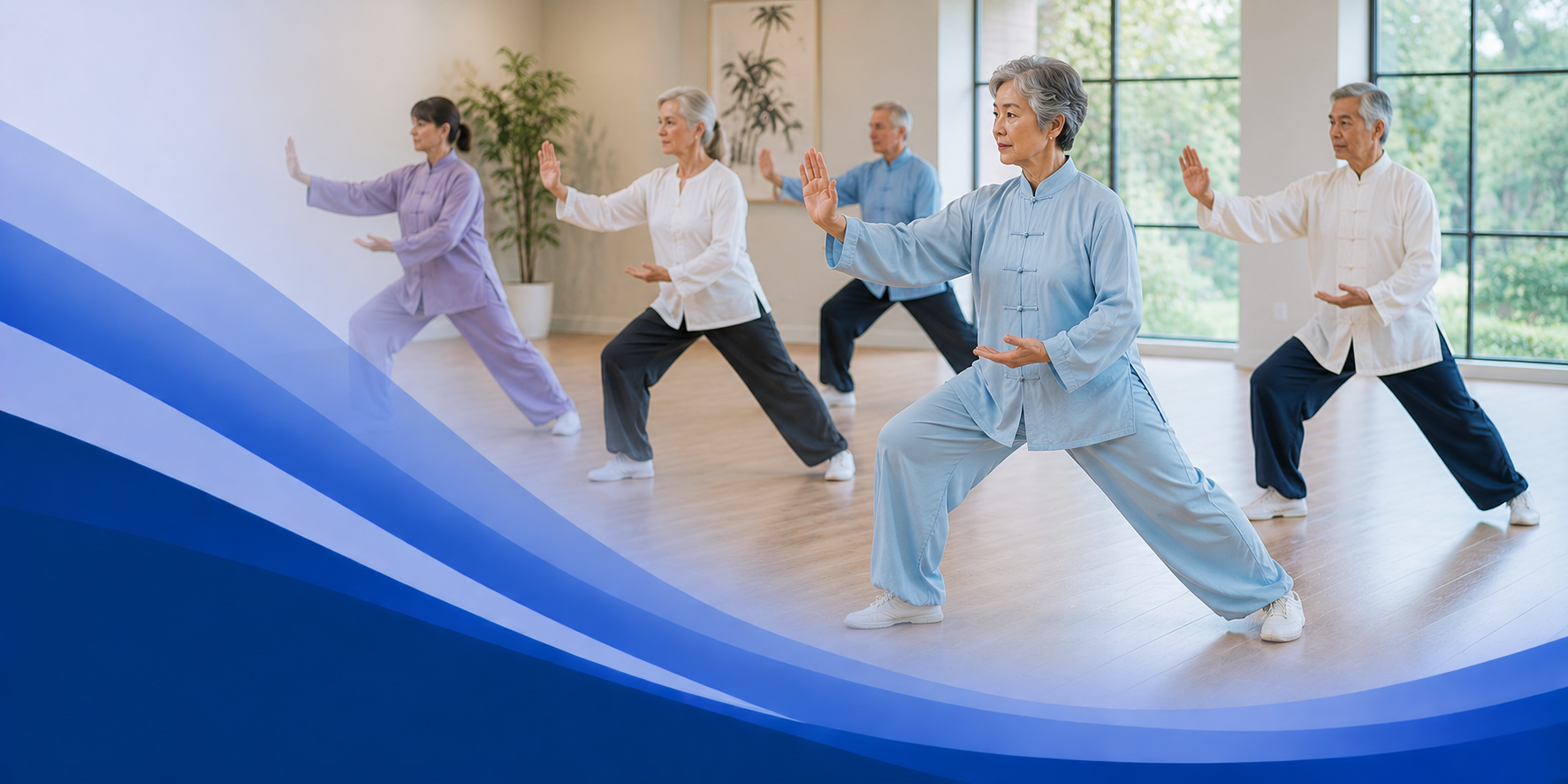 Serene tai chi class in a bright studio