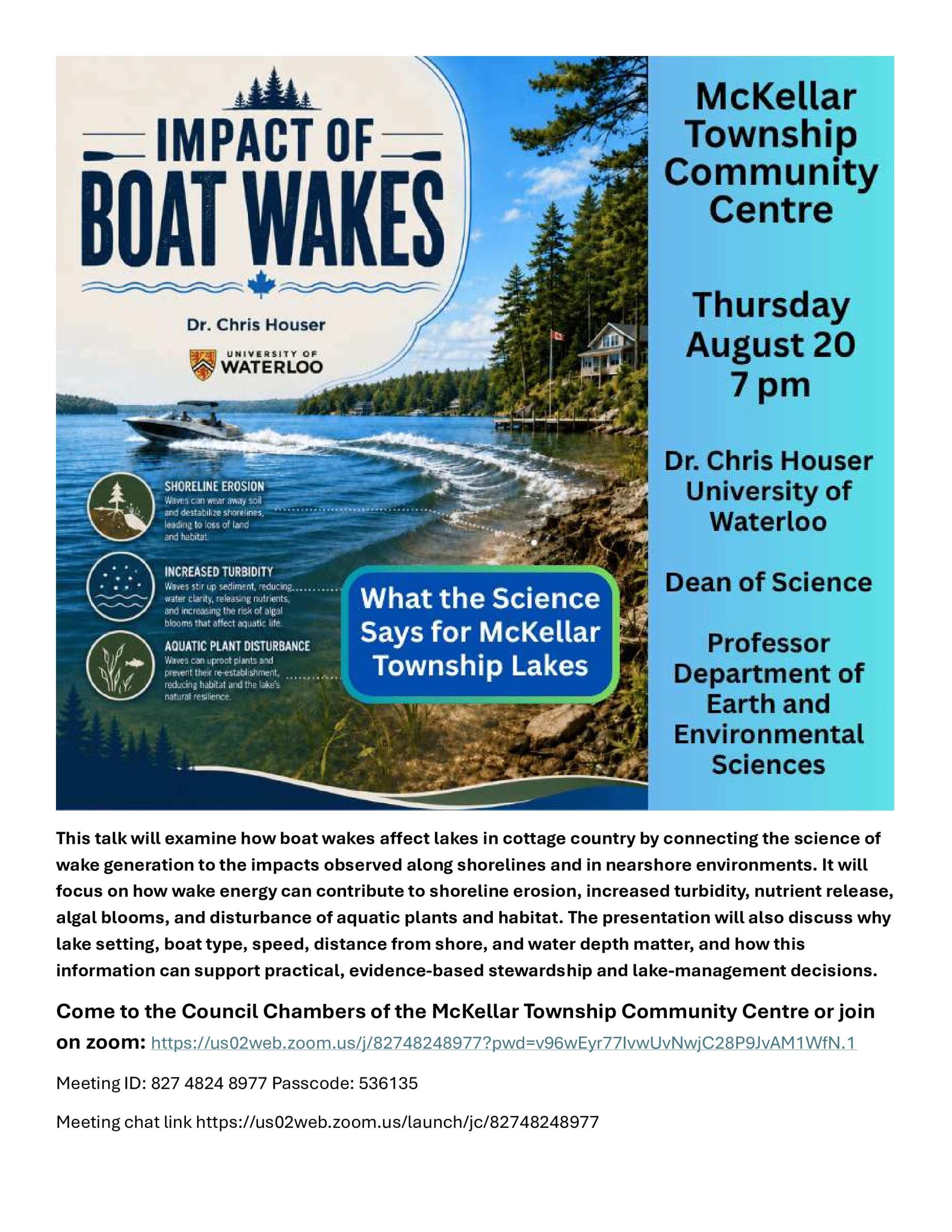 Flyer for Impact of Boat Wakes Meeting